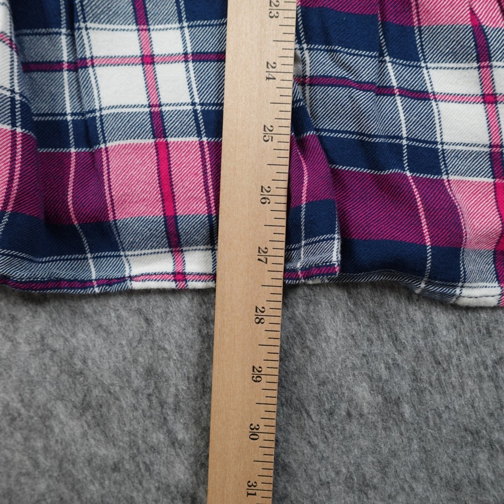 Torrid Top Women Size 2X Blue Ribbed Mixed Media Plaid Hem V Neck Long Sleeve - Picture 9 of 10